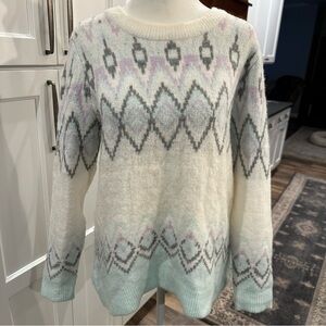 Gap Pastel Multicolor Faire Isle Cozy Ski Crew Neck Sweater Size M